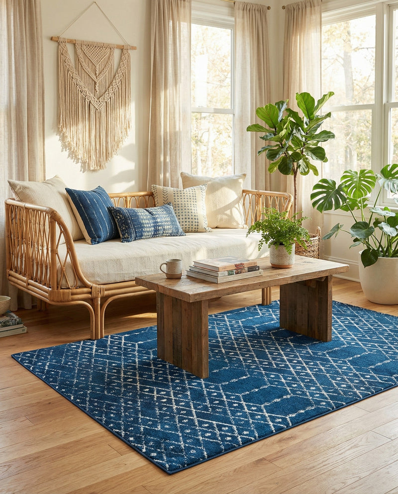 Marrakesh Lattice Collection Area Rug - Casablanca (Navy Blue) Rectangle Navy Blue  lifestyle 12