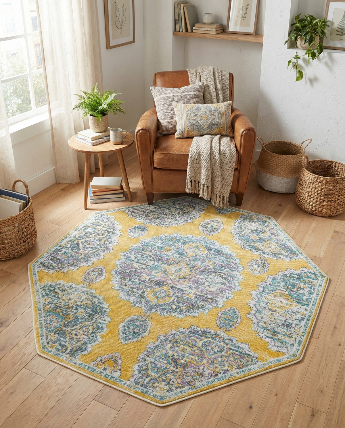 Arcadia Rugs Collection Area Rug -  Atlantis (Yellow) Octagon Yellow  lifestyle 81
