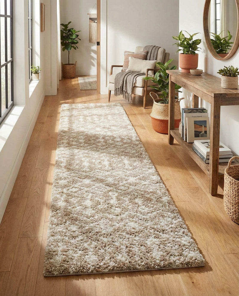 Berber Lattice Shag Collection Area Rug - Atlas (Light Brown) Runner Light Brown  lifestyle 67