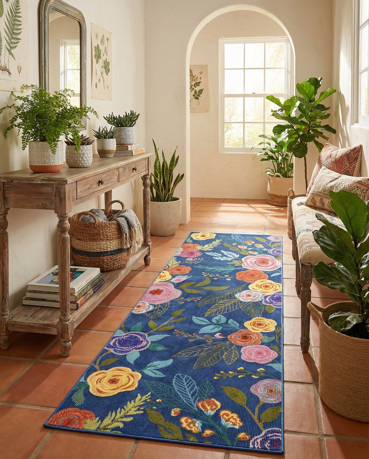 Meadow Breeze Collection Area Rug -  Petal Runner Blue  lifestyle 213