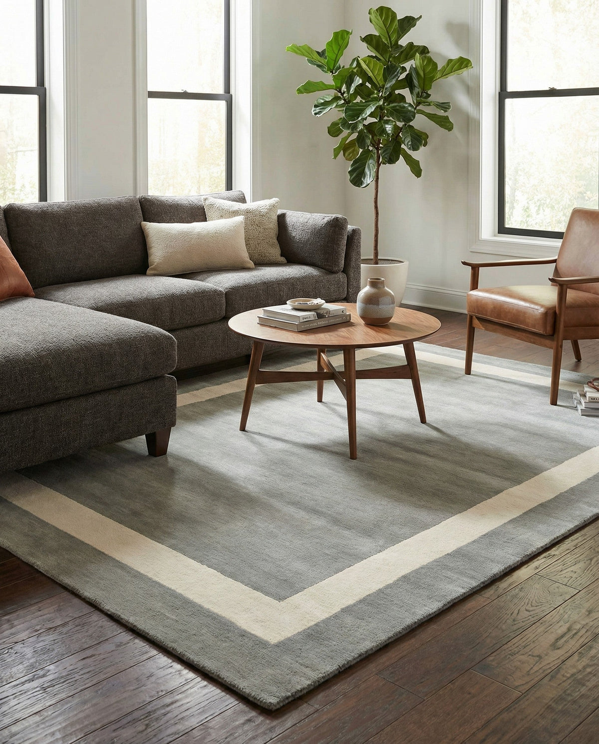Savannah Borders Wool Collection Area Rug - Chatham Rectangle Earl Gray  lifestyle 21