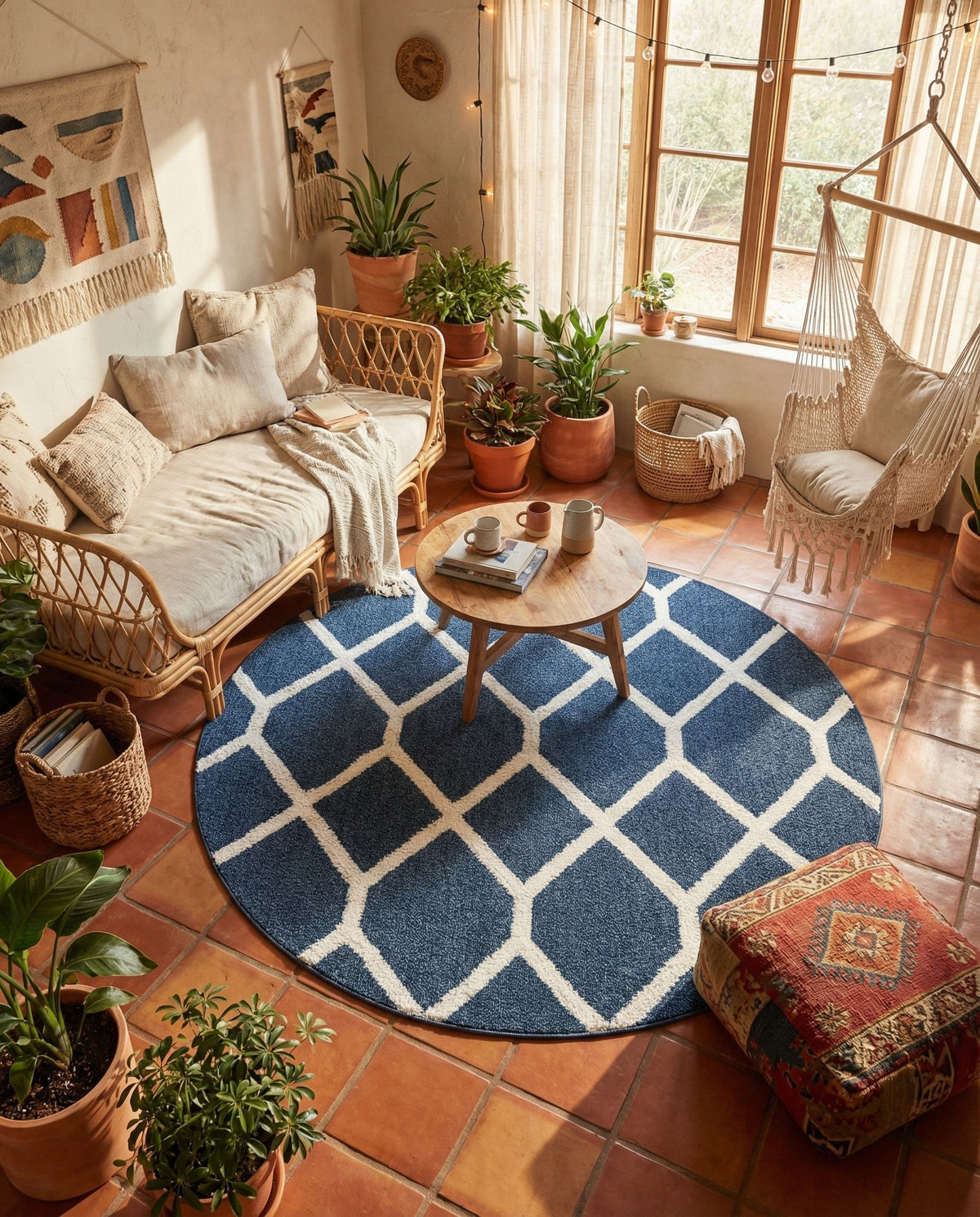 Sahara Chic Collection Area Rug -  Tuareg Round Blue  lifestyle 178