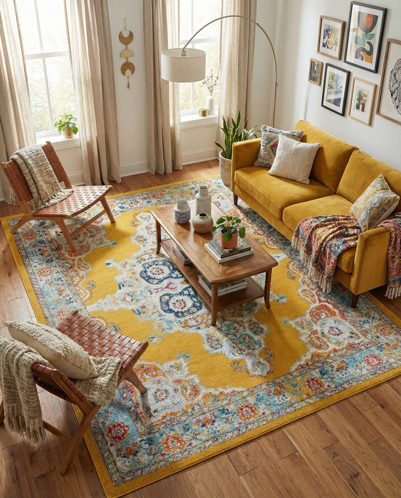 Beverly Grove Collection Area Rug -  Fairfax (Yellow) Rectangle Yellow  lifestyle 11