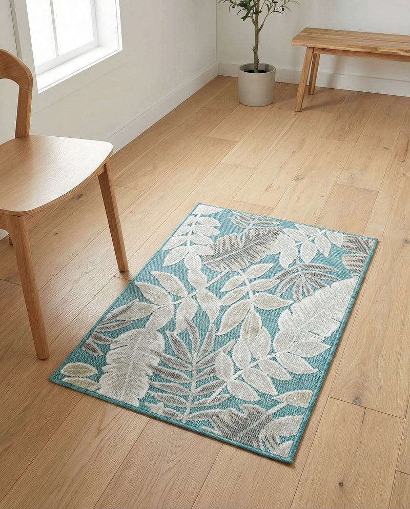 Seaside Blooms Collection Area Rug -  Serene Rectangle Light Blue  lifestyle 62