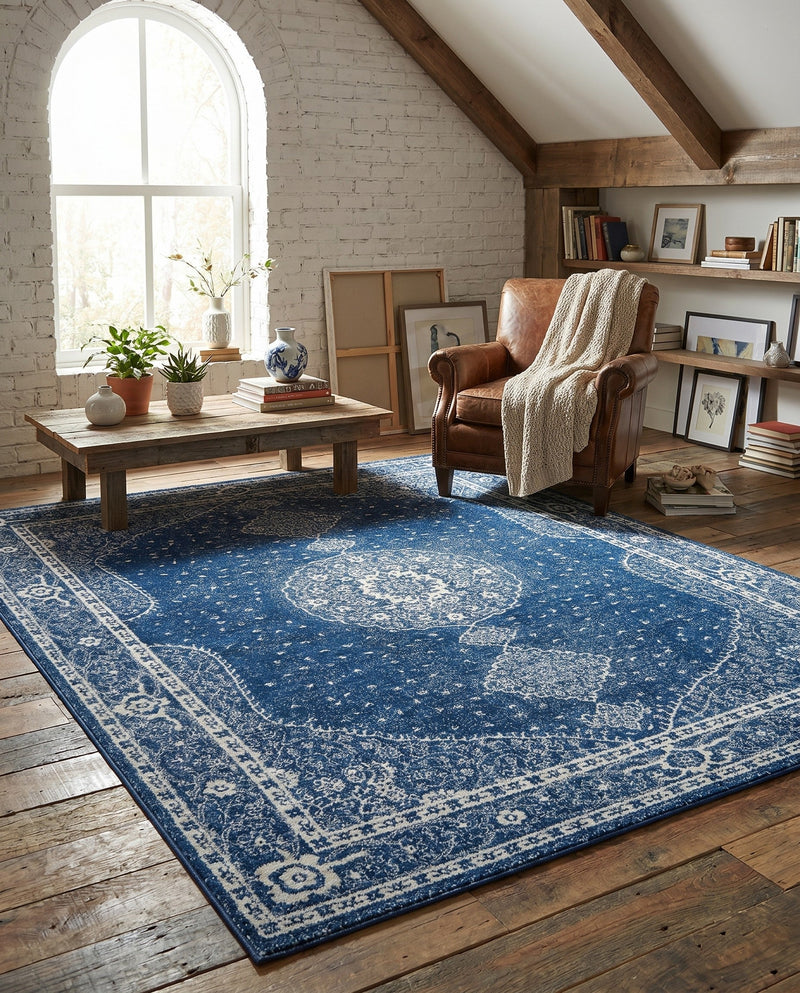 Dover Terrace Collection Area Rug - Marina (Navy Blue) Rectangle Navy Blue  lifestyle 3