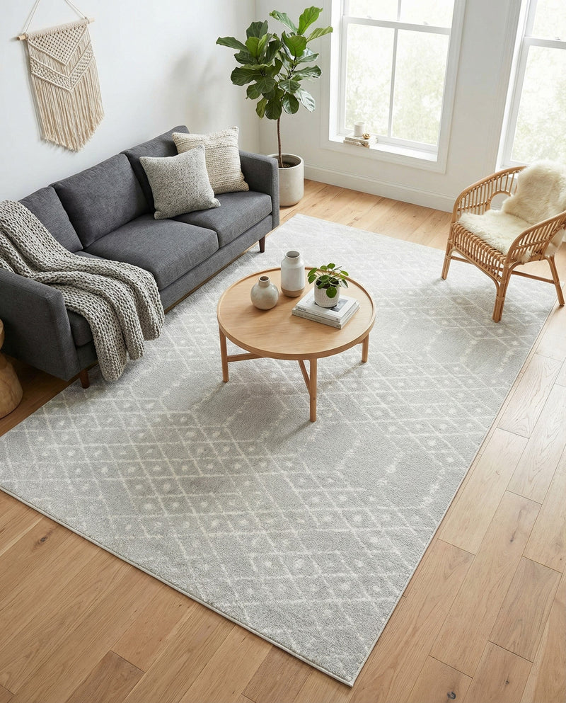 Marrakesh Lattice Collection Area Rug - Casablanca (Light Gray) Rectangle Light Gray  lifestyle 11