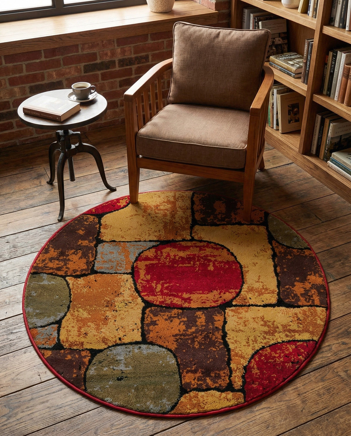 Bistro Lounge Collection Area Rug -  Cappuccino Round Multi  lifestyle 95