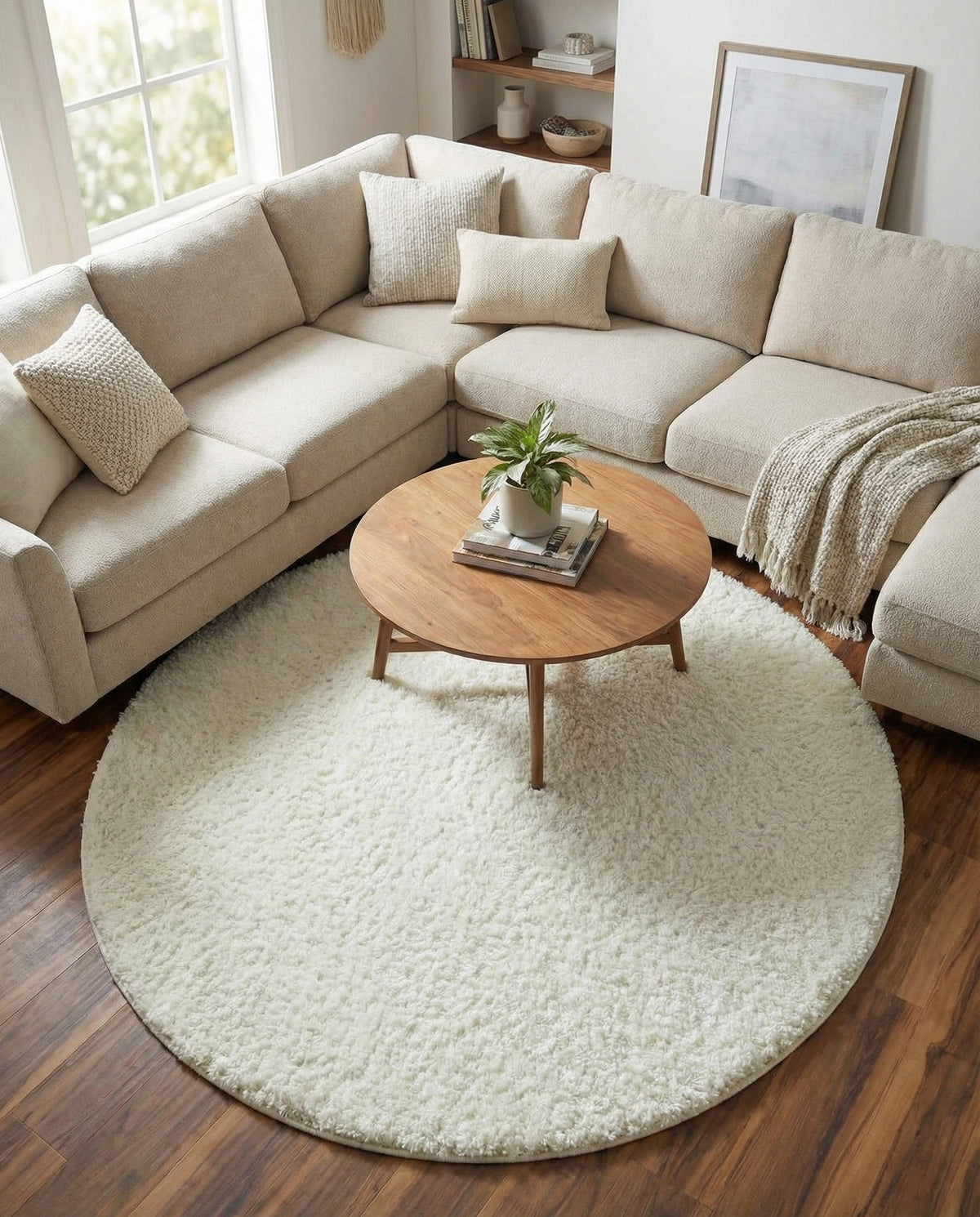 Cozy Comfort Shag Collection Area Rug - Haven (White) Round White  lifestyle 108