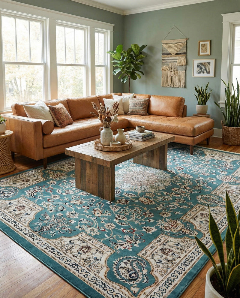 Persian Elegance Collection Area Rug -  Qom Rectangle Blue  lifestyle 12
