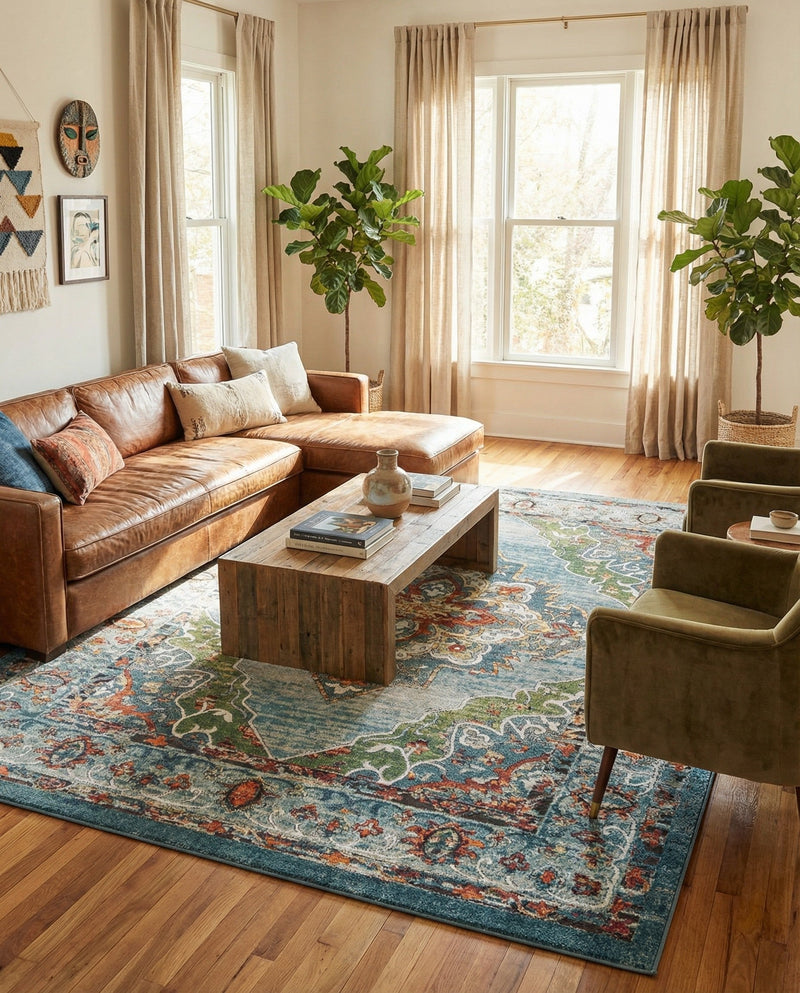 Savannah Soiree Collection Area Rug - Serengeti (Blue) Rectangle Blue  lifestyle 14