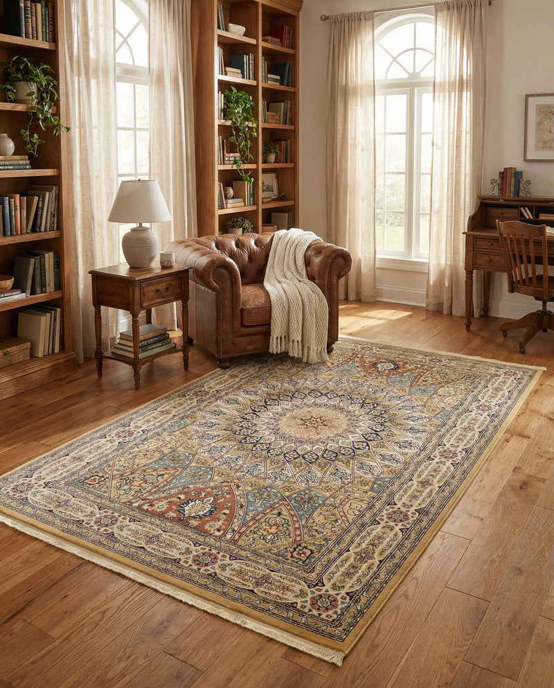 Persian Elegance Collection Area Rug -  Hamedan (Beige) Rectangle Beige  lifestyle 7