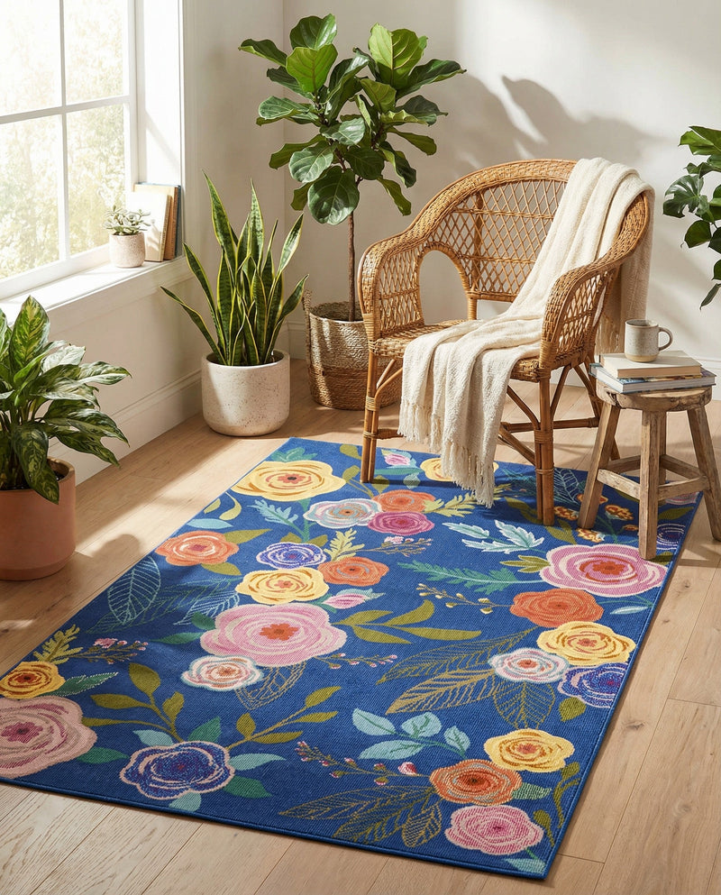 Meadow Breeze Collection Area Rug -  Petal Rectangle Blue  lifestyle 60