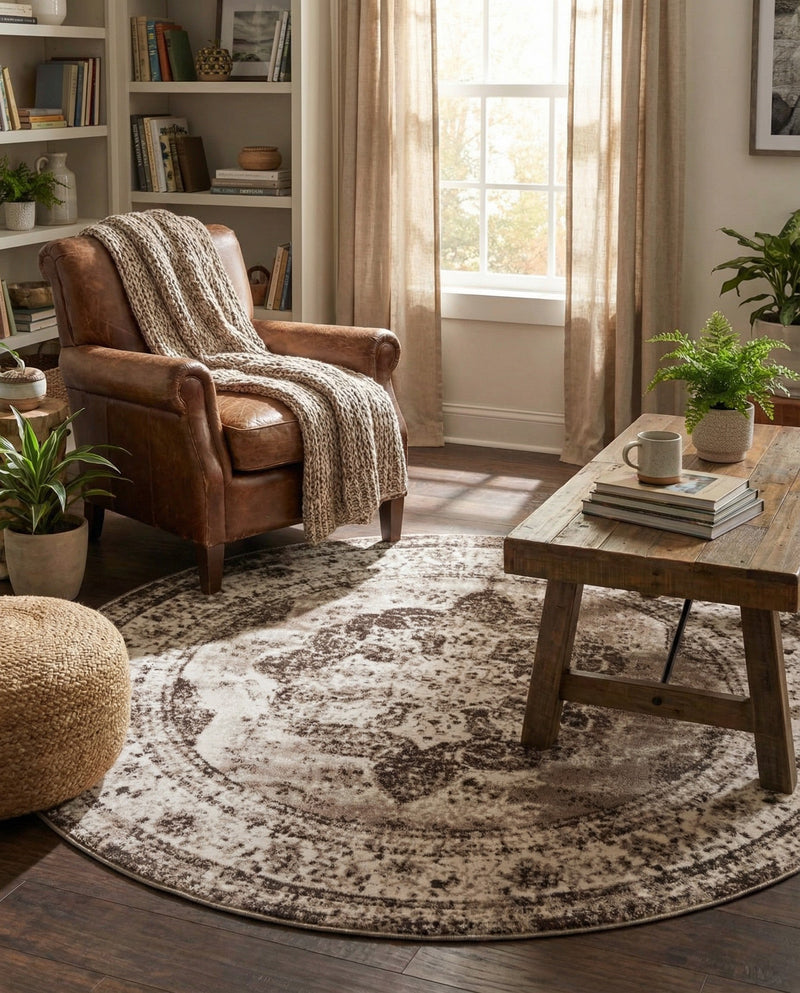 Riviera Elegance Collection Area Rug -  Menton (Light Brown) Round Light Brown  lifestyle 190