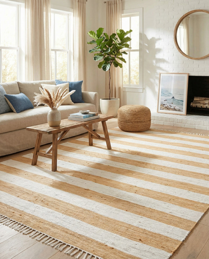 Tassel Trail Collection Area Rug - Pathway (Beige) Rectangle Beige  lifestyle 25
