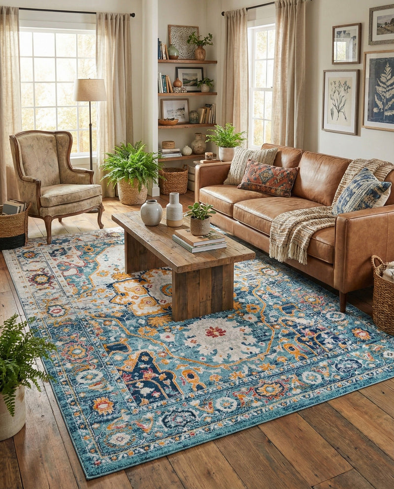 Parisian Elegance Collection Area Rug - Versailles (Teal) Rectangle Teal  lifestyle 21