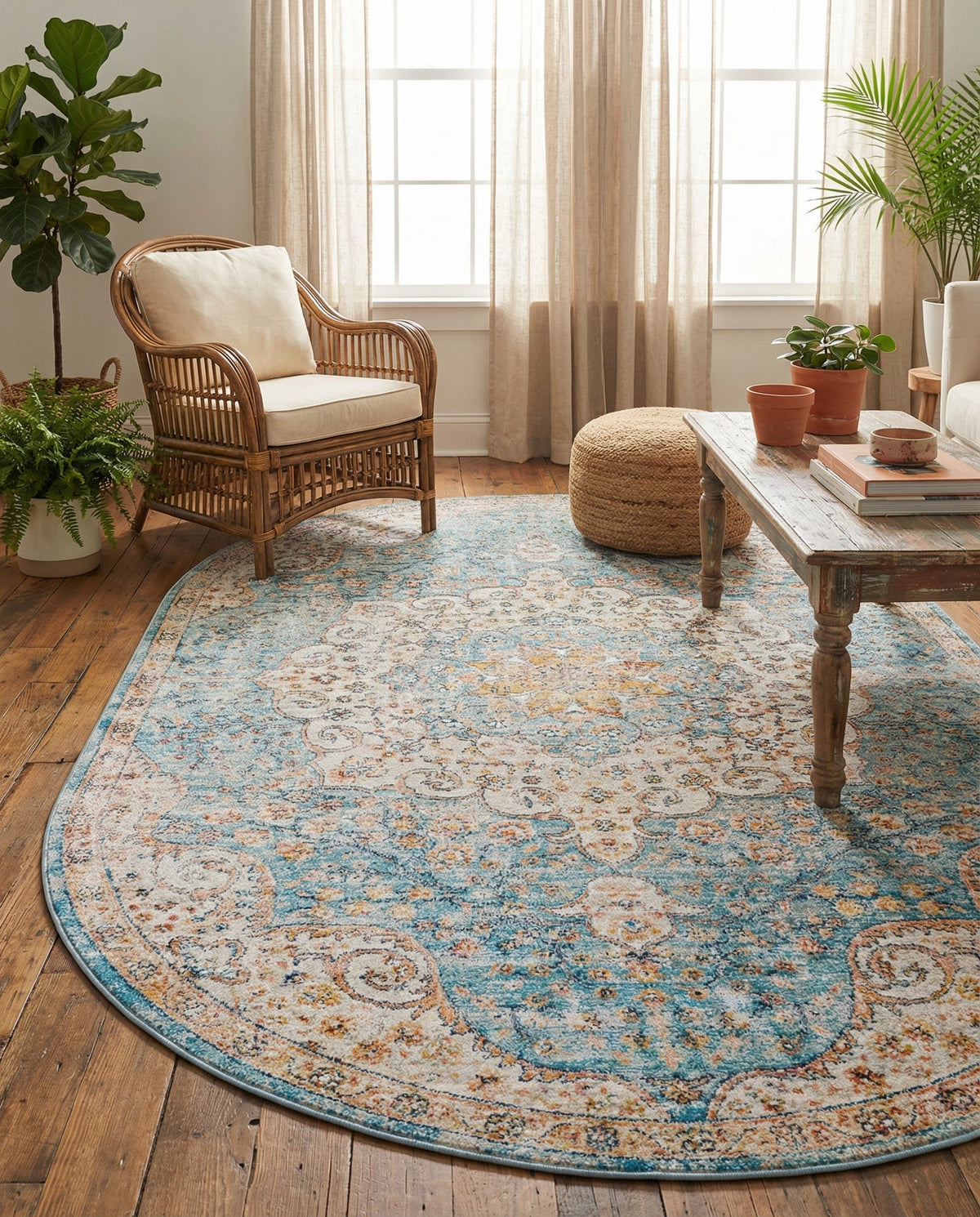 Coastal Haven Collection Area Rug - Seabreeze (Blue) Oval Blue  lifestyle 89