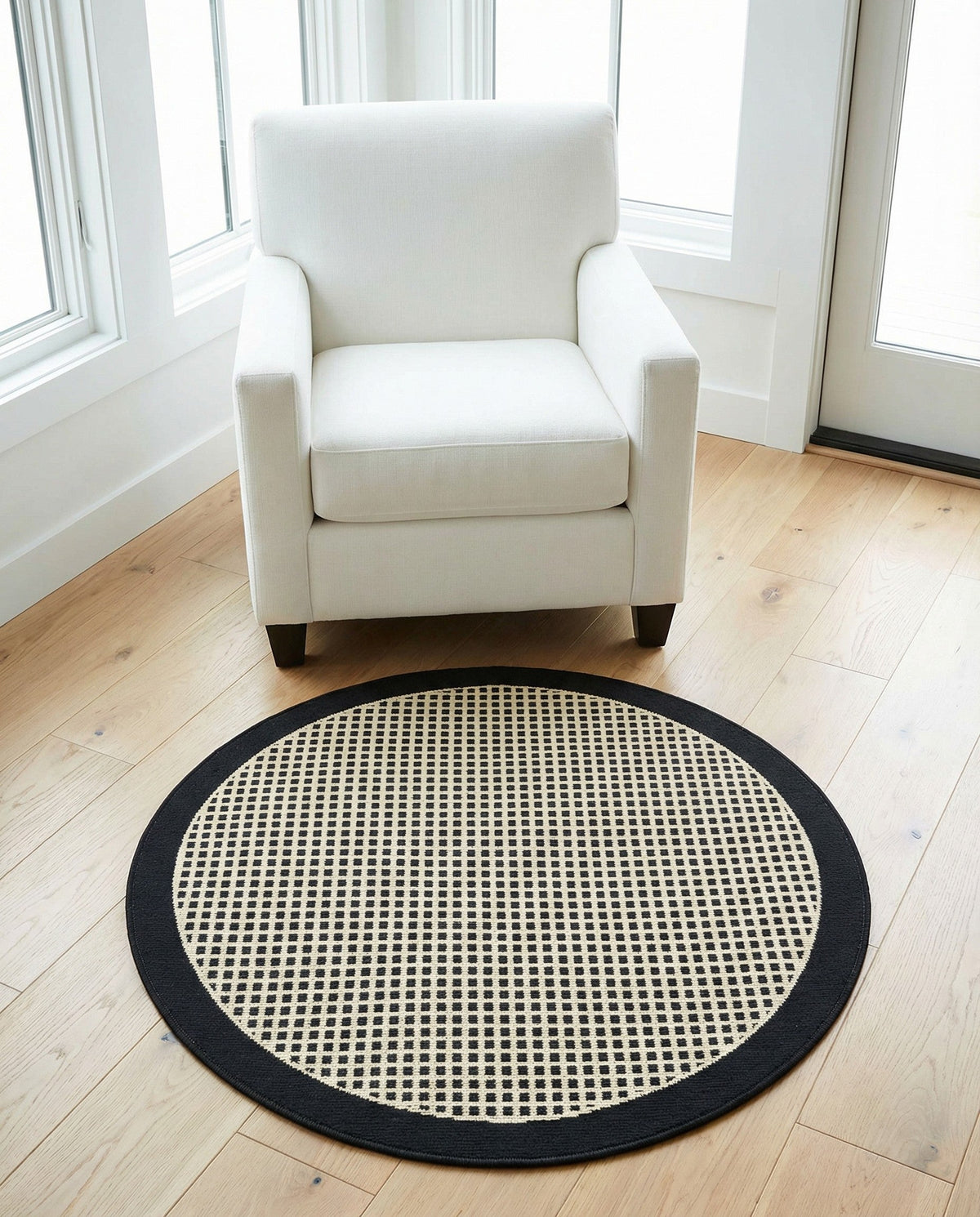 Terrace Fringe Collection Area Rug - Oceanside Round Black  lifestyle 200