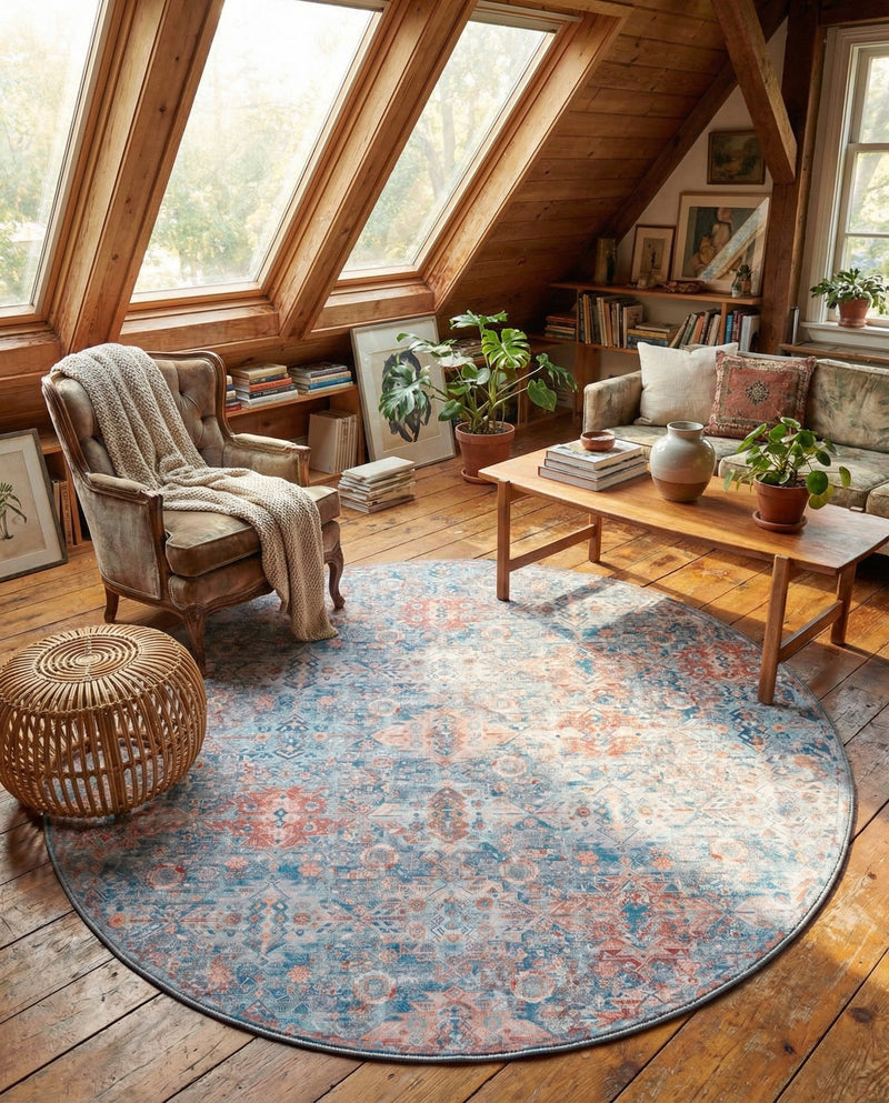 Heritage Elegance Collection Area Rug -  Potala Round Blue  lifestyle 51