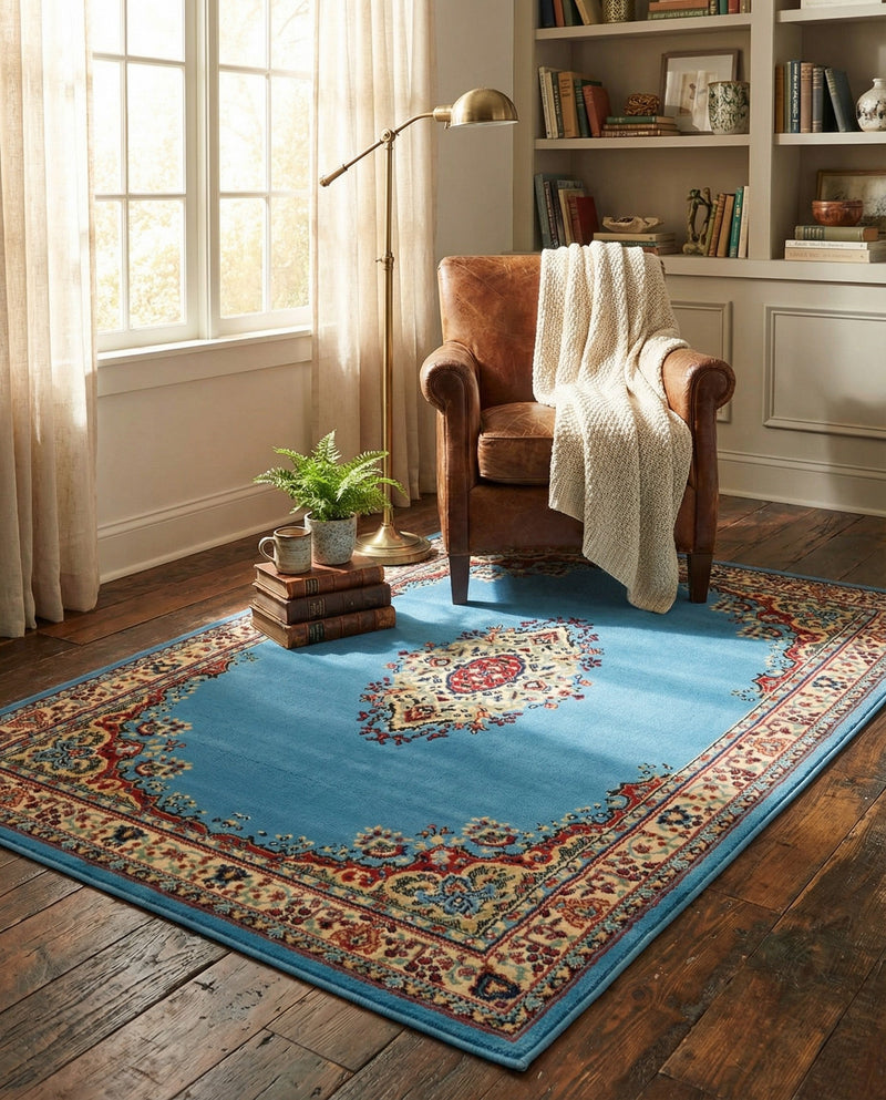 Tabriz Tapestry Collection Area Rug - Azerbaijan (Light Blue) Rectangle Light Blue  lifestyle 16
