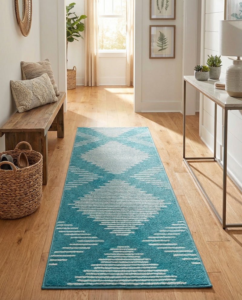 Seychelles Stripes Collection Area Rug - Mahe (Turquoise) Runner Turquoise  lifestyle 15