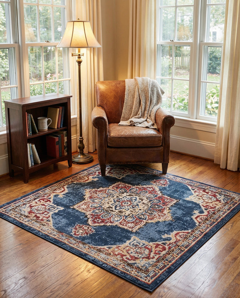 Eden Oasis Collection Area Rug -  Tranquility (Dark Blue) Square Dark Blue  lifestyle 51