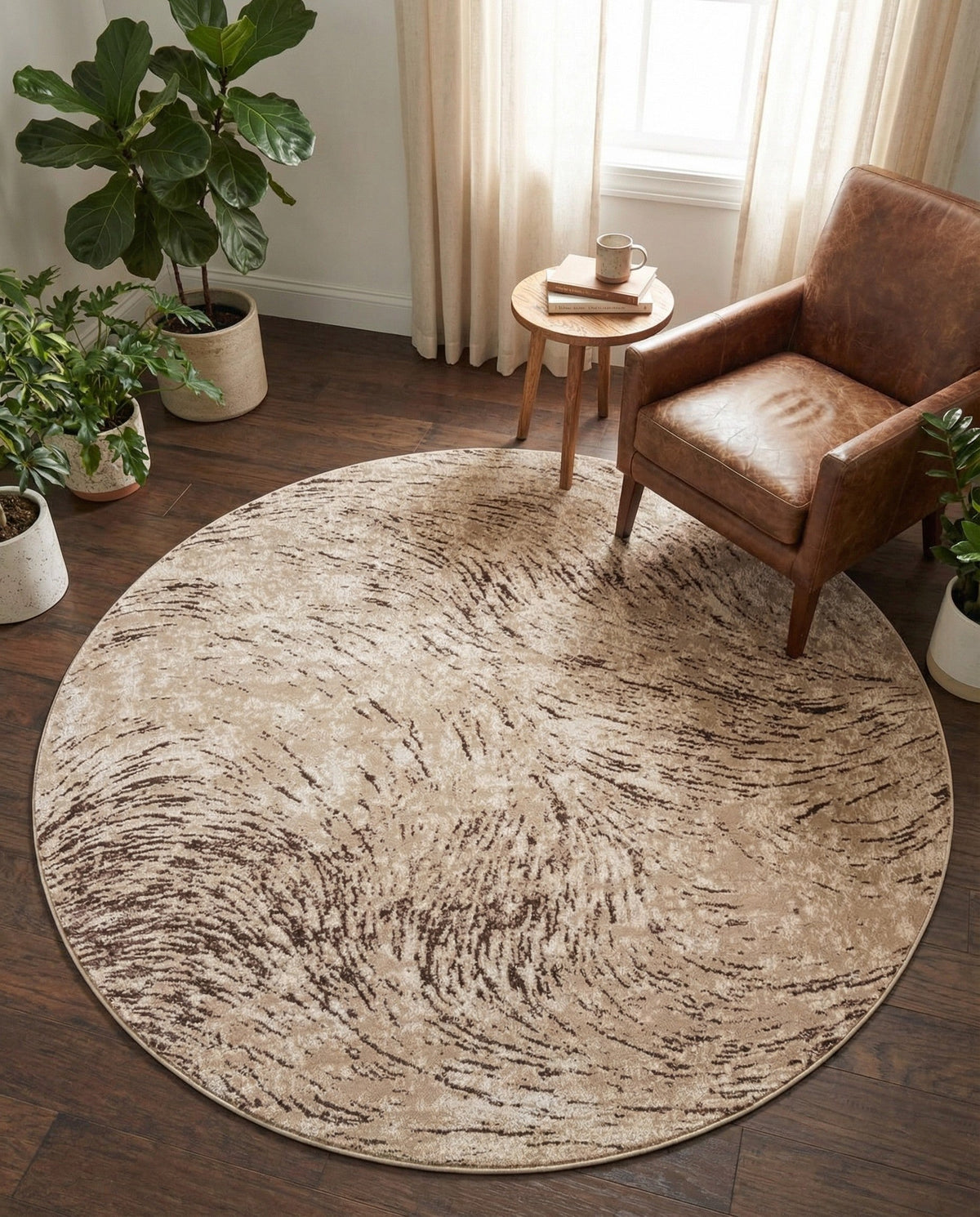 Serenity Sands Collection Area Rug -  Quietshore Round Brown  lifestyle 91