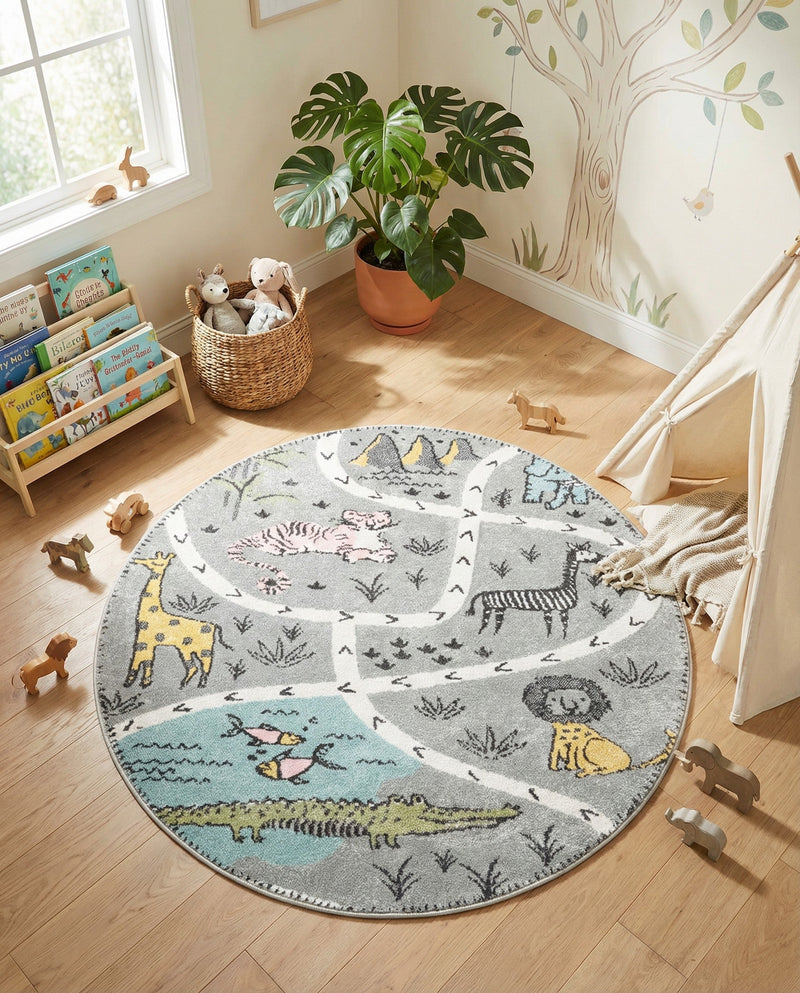 Wonder Tykes Collection Area Rug -  Enigma Round Gray  lifestyle 56