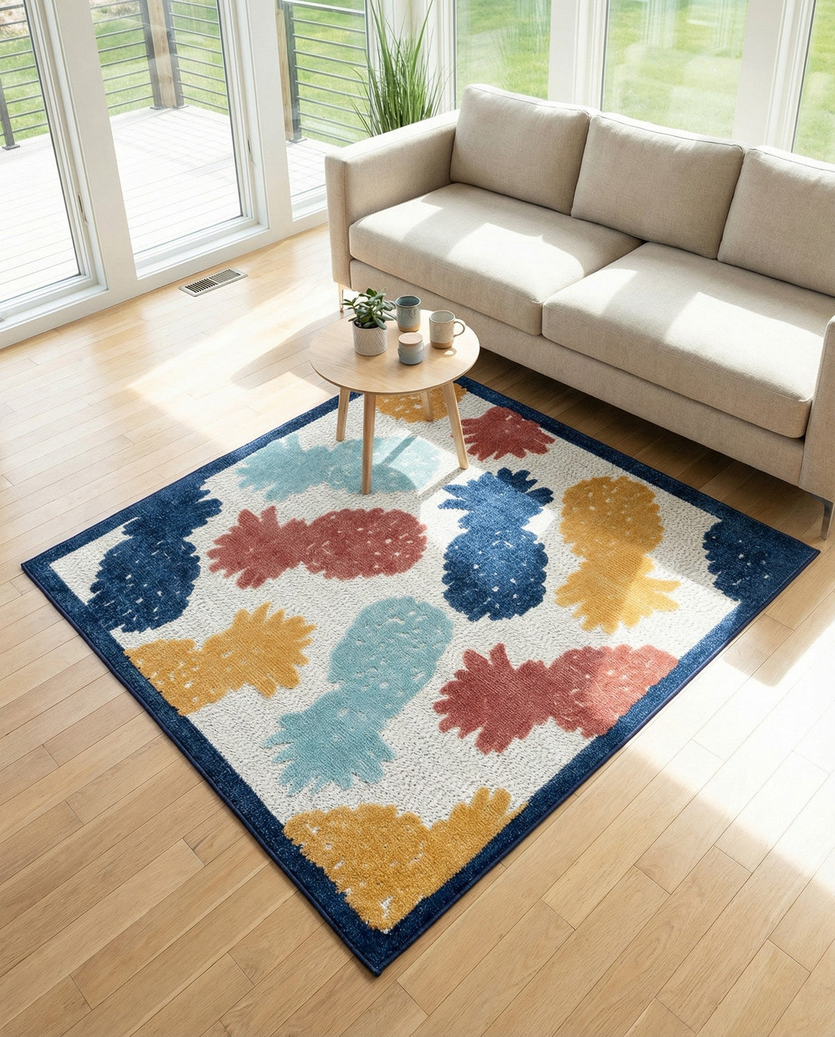Caribbean Terrace Collection Area Rug -  Nevis Square White  lifestyle 97