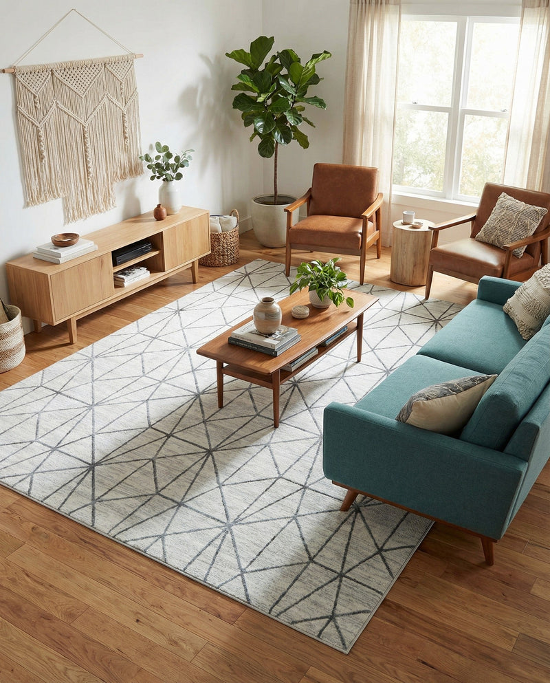 Garden Maze Retreat Collection Area Rug -  Arborlane Rectangle White  lifestyle 9