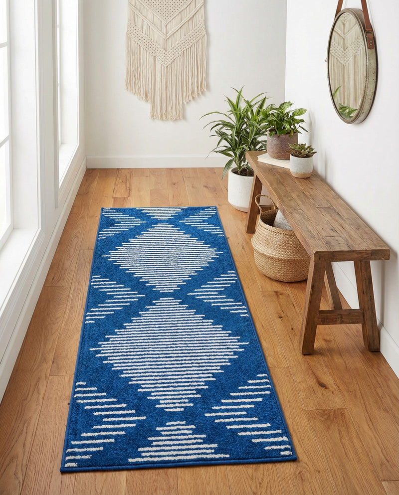 Seychelles Stripes Collection Area Rug - Mahe (Navy Blue) Runner Navy Blue  lifestyle 39