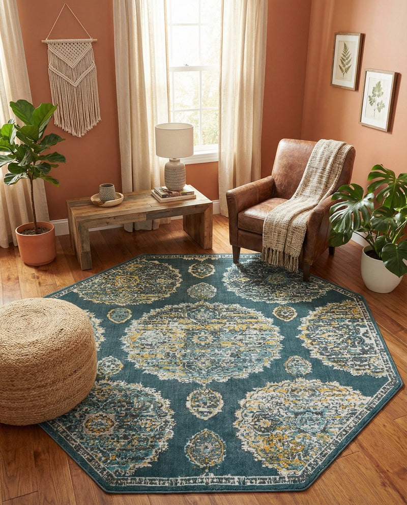 Arcadia Rugs Collection Area Rug -  Atlantis (Gray and Blue) Octagon Gray and Blue  lifestyle 72