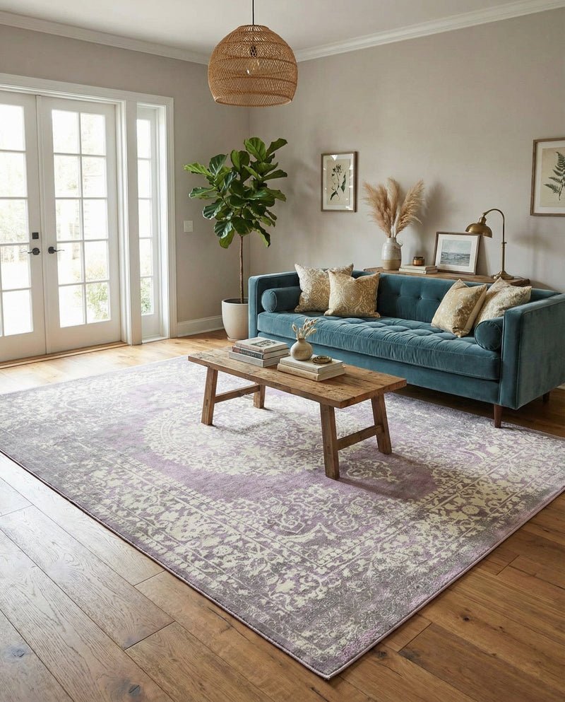 Rustic Charm Revival Collection Area Rug -  Meadowland Rectangle Purple  lifestyle 21