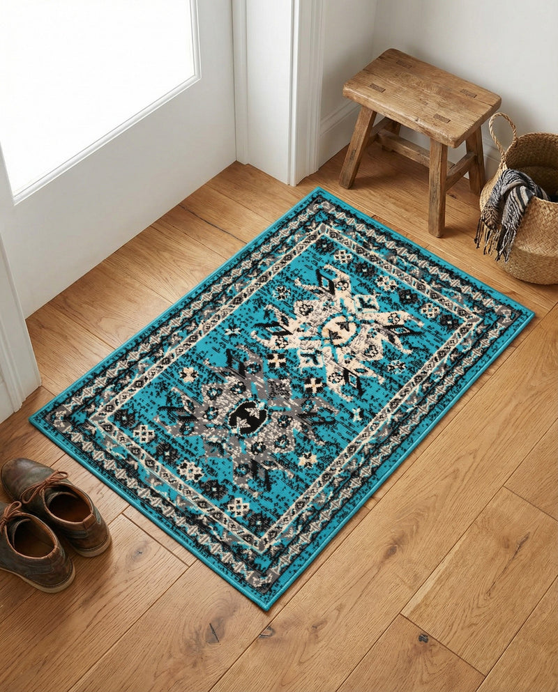 Tabriz Tapestries Collection Area Rug - Azerbaijan (Turquoise) Rectangle Turquoise  lifestyle 11