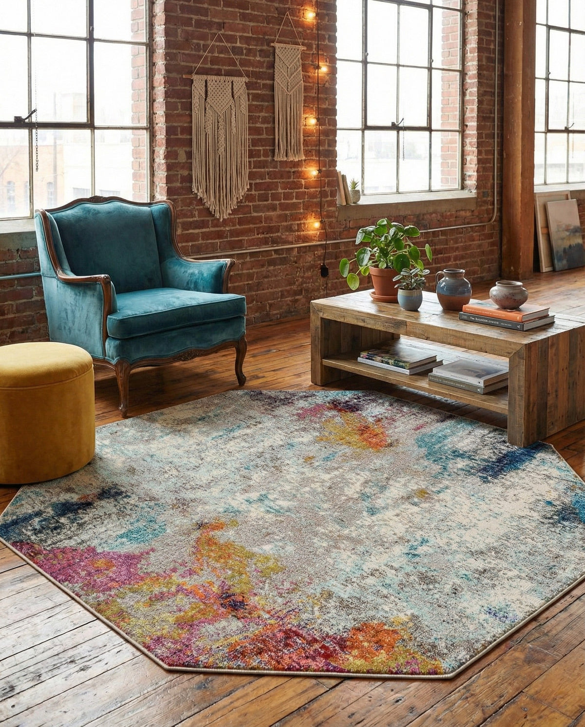 Chromatic Oasis Collection Area Rug -  Azure Octagon Beige  lifestyle 87