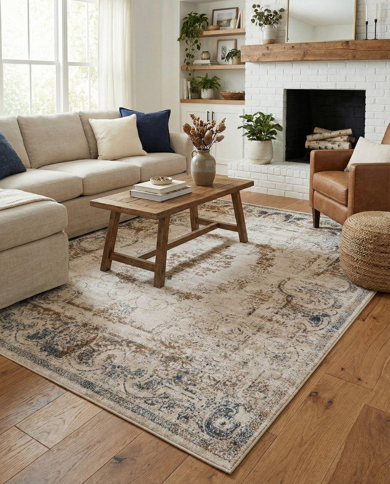 Coastal Manor Collection Area Rug -  Pierpoint Rectangle Blue Cream  lifestyle 19