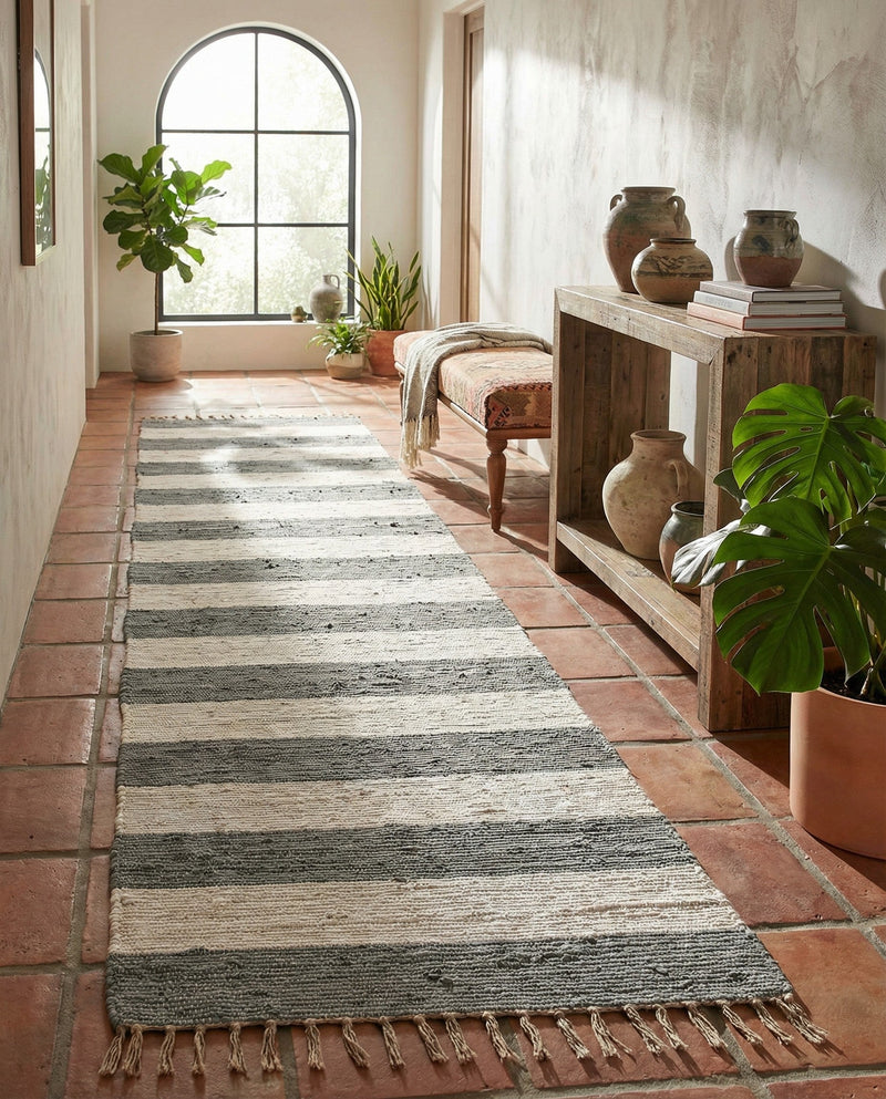 Tassel Trail Collection Area Rug - Pathway (Gray) Runner Gray  lifestyle 44