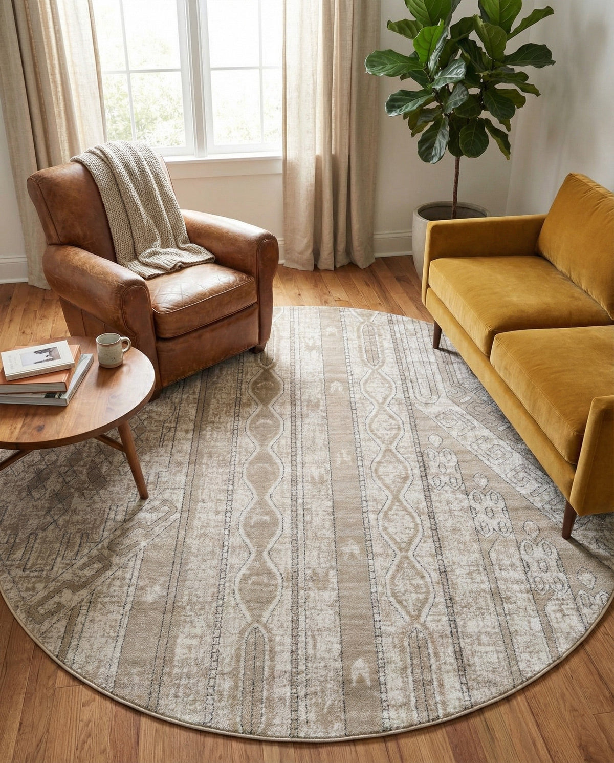 Cascade Range Collection Area Rug - Hood (Ivory) Round Ivory  lifestyle 95