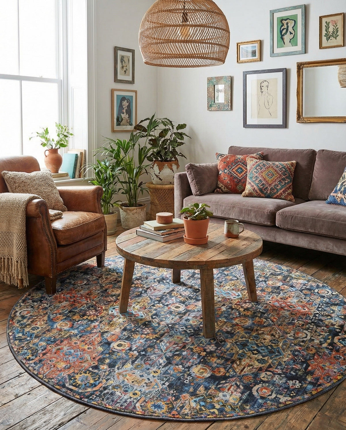 Heritage Elegance Collection Area Rug -  Potala Round Multi  lifestyle 90
