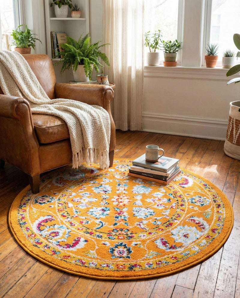 Adriana Terrace Collection Area Rug -  Positano (Orange) Round Orange  lifestyle 60