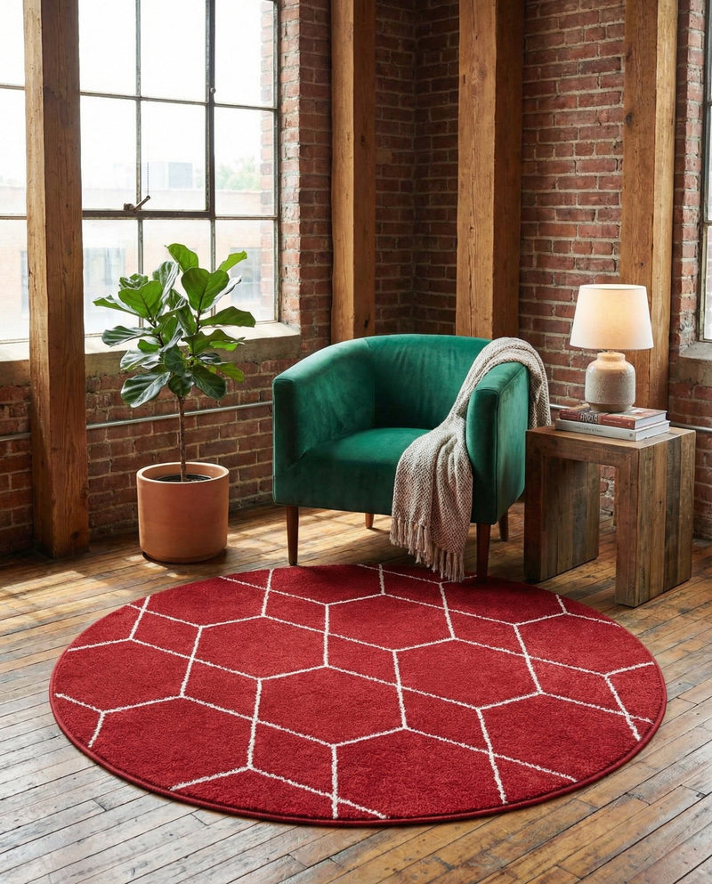 Trellis Mosaic Collection Area Rug - Arborville (Red) Round Red  lifestyle 48