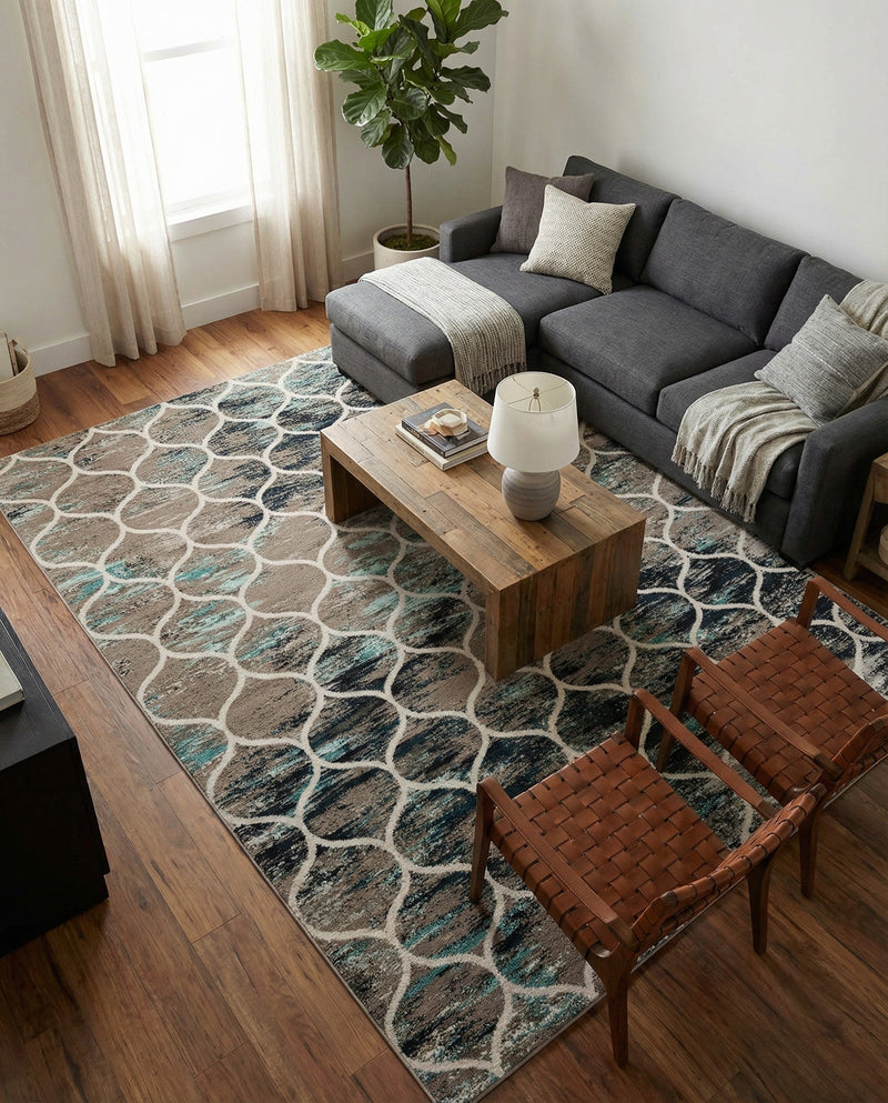 Trellis Mosaic Collection Area Rug -  Pergolatown (Blue Multi) Rectangle Blue Multi  lifestyle 14