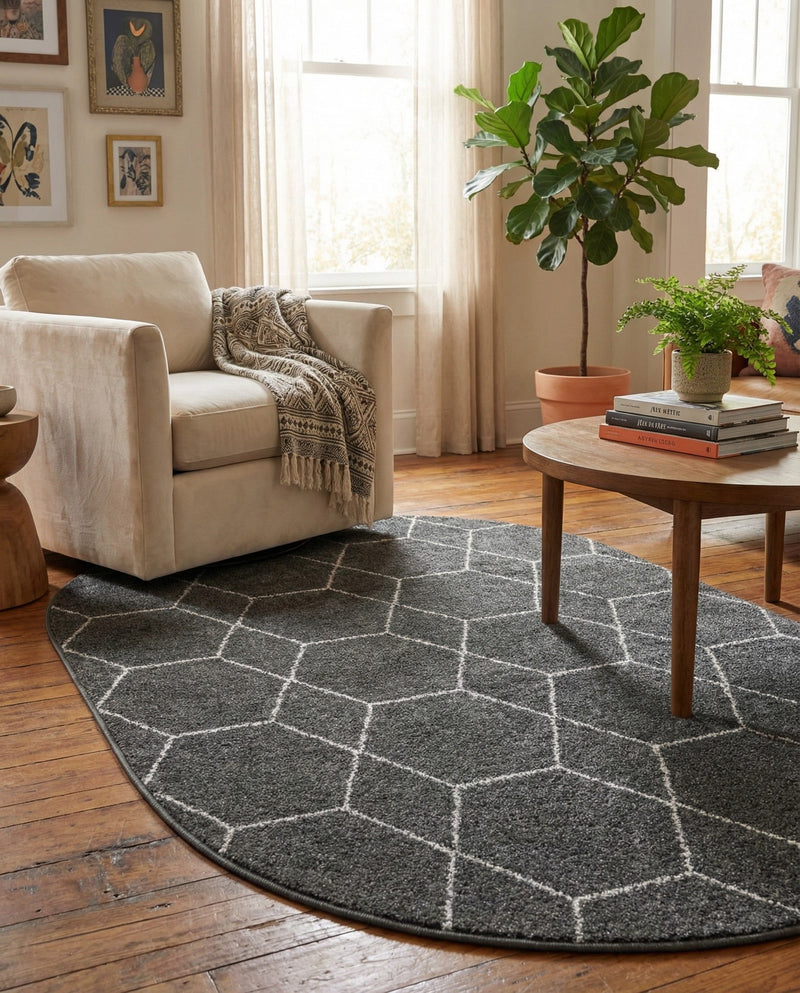 Trellis Mosaic Collection Area Rug - Arborville (Dark Gray) Oval Dark Gray  lifestyle 93