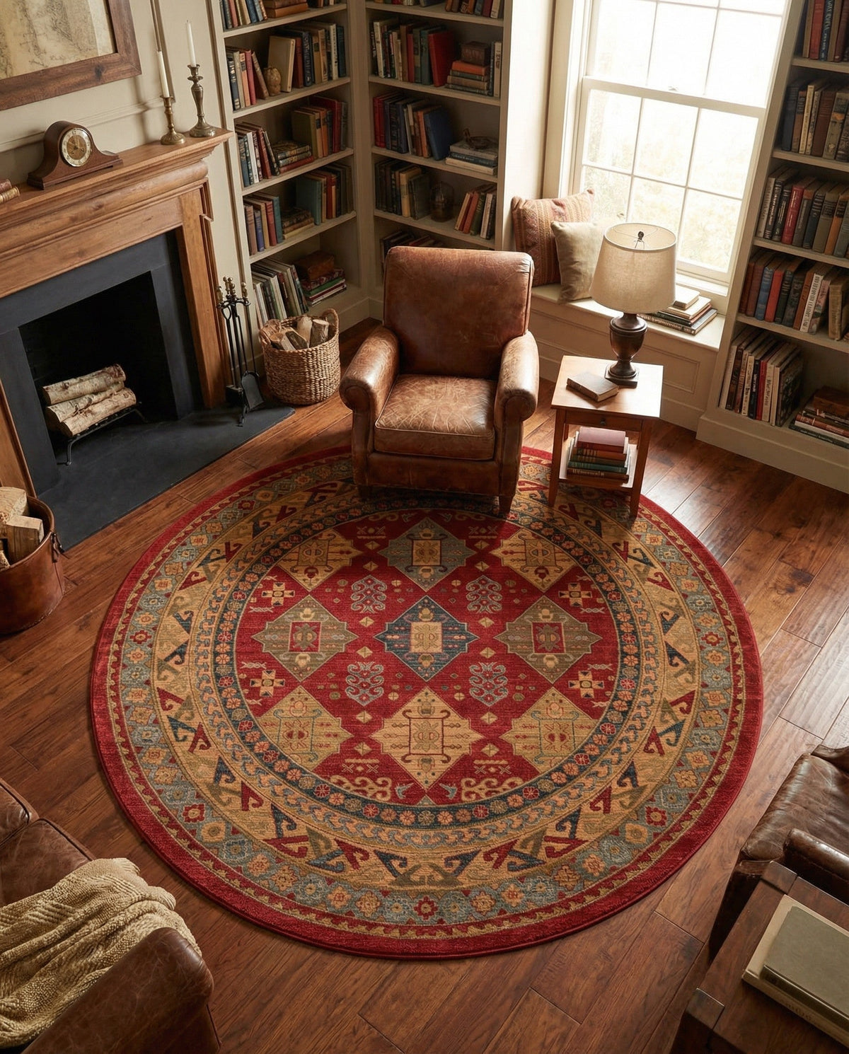 Persian Elegance Collection Area Rug -  Tabriz Round Red  lifestyle 36
