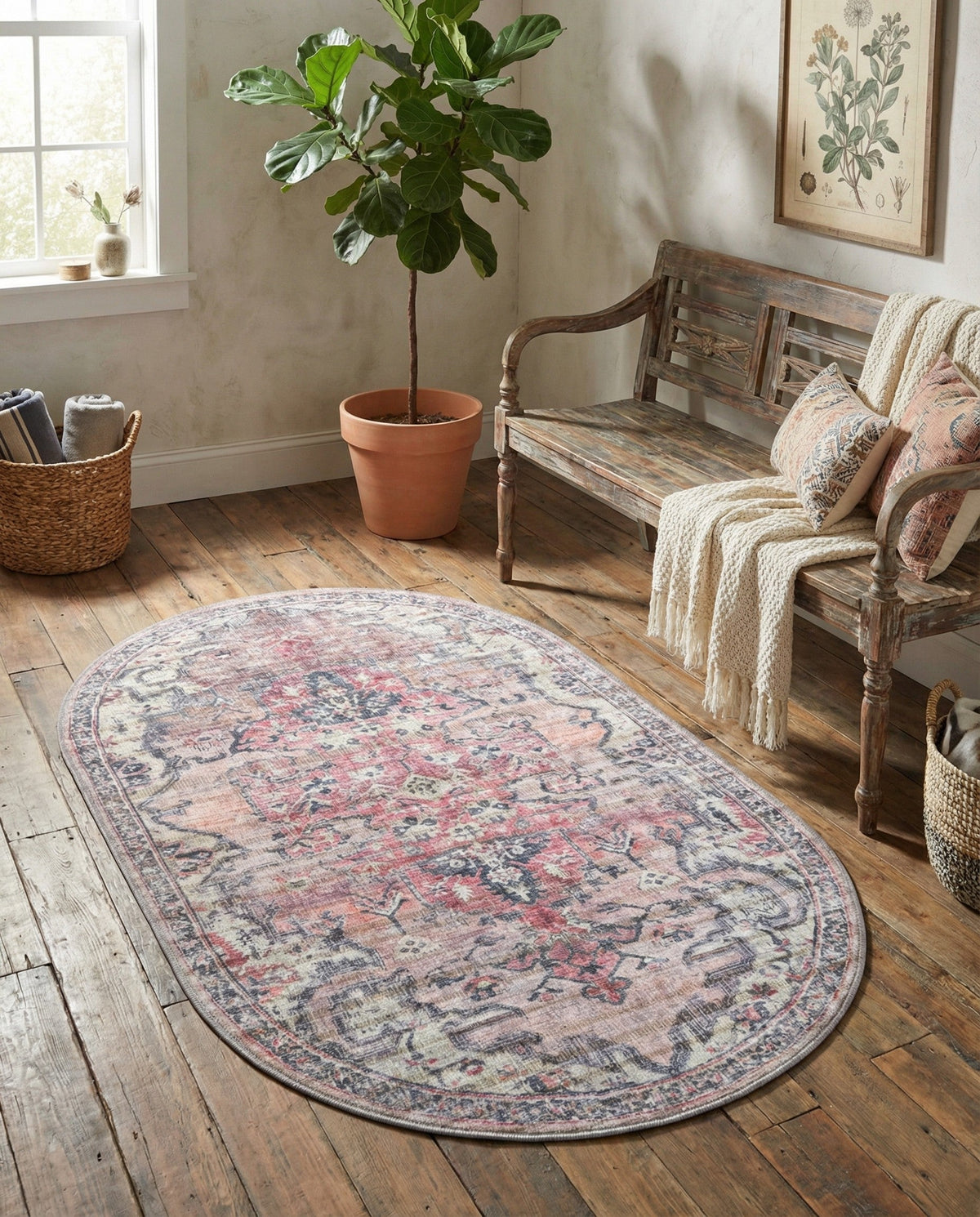 Vintage Memories Collection Area Rug - Echoes Oval Beige pink  lifestyle 84
