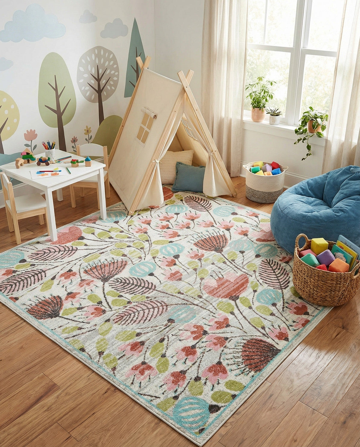 Wonder Tykes Collection Area Rug -  Fantasy Square Ivory  lifestyle 124