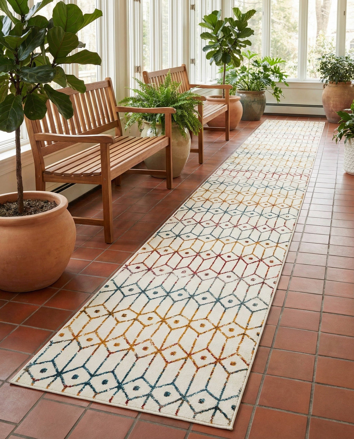 Garden Maze Retreat Collection Area Rug -  Mazeview Runner Multi  lifestyle 138