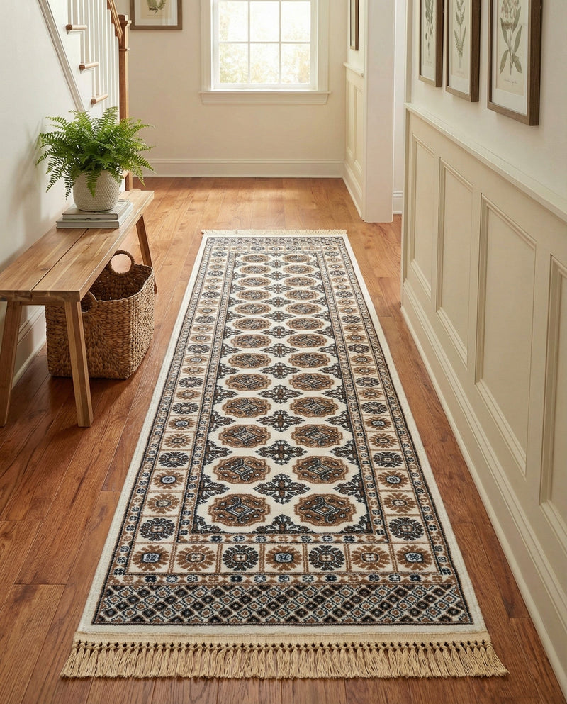 Samarkand Elegance Collection Area Rug -  Margilan (Ivory) Runner Ivory  lifestyle 64
