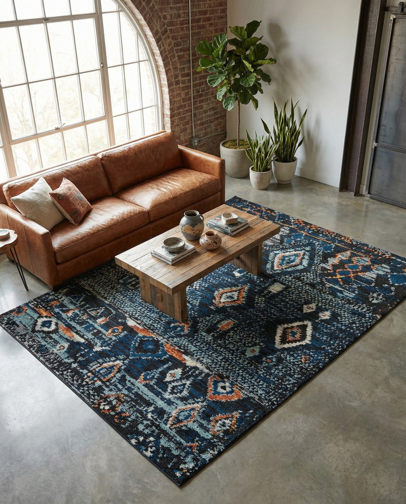 Tangier Treasures Collection Area Rug - Casablanca Rectangle Navy Blue  lifestyle 12