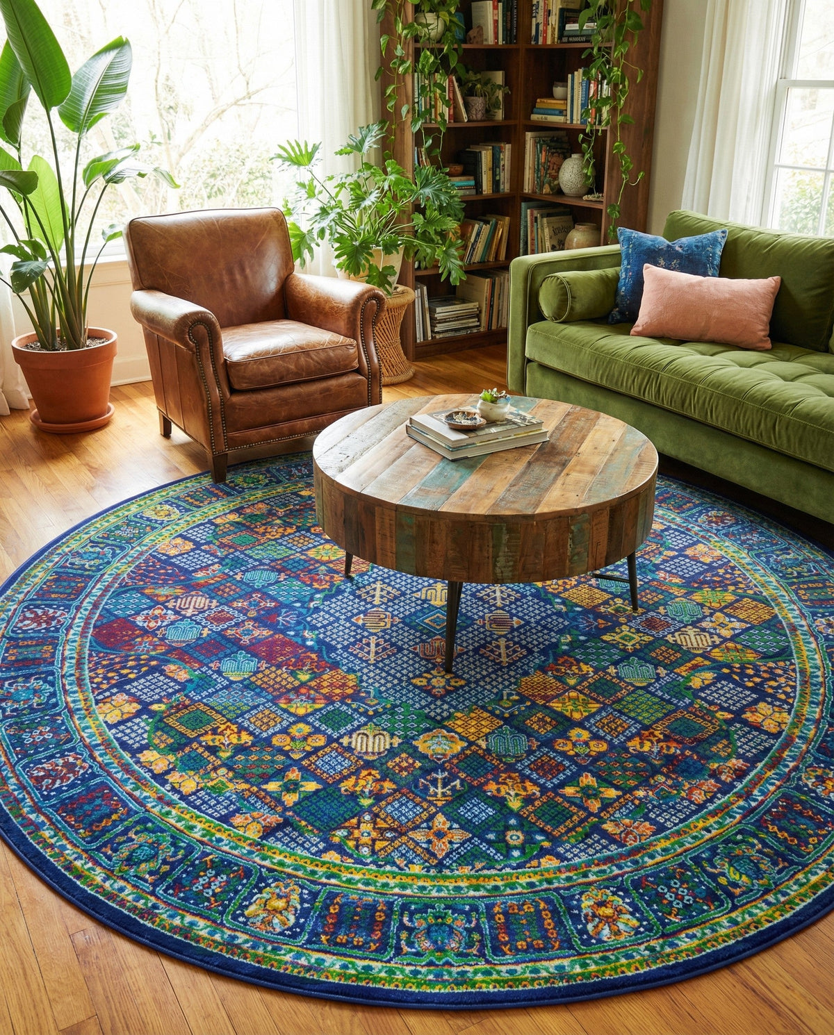 Caribbean Cove Collection Area Rug -  Mustique Round Navy Blue  lifestyle 96
