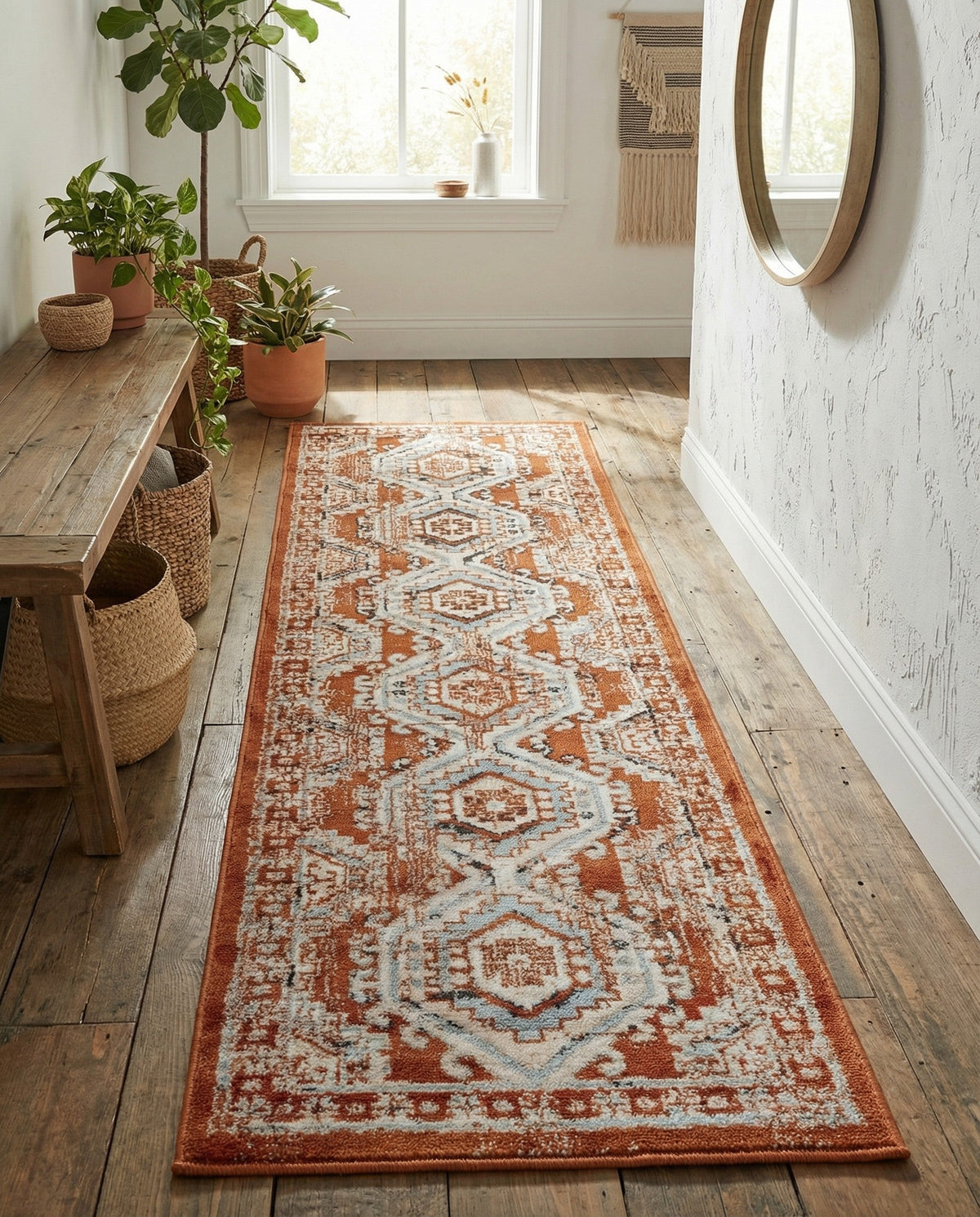 Savannah Elegance Collection Area Rug -  Tybee (Terracotta) Runner Terracotta  lifestyle 110